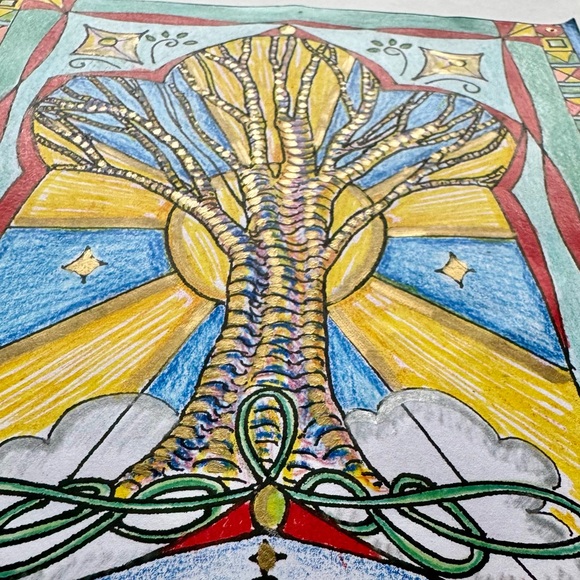 NEW Handmade Hand Crafted Original Artwork Spiritual Tree Life Islamic Sun Art - Picture 3 of 6